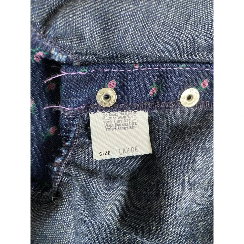 Osh Kosh Denim Bottoms Toddler LARGE Floral Print Sailor Buttons Pockets Bubble‎